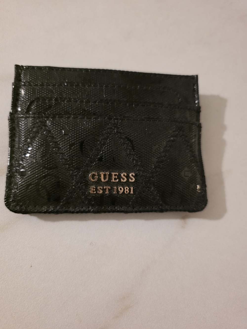 Guess Black Card Case with Gold Logo Accent